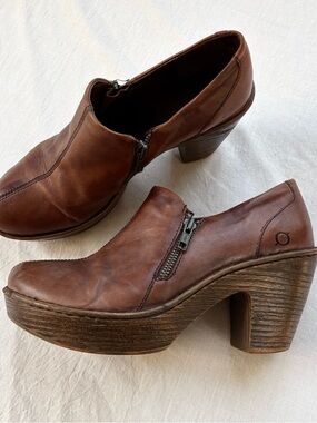 Born Brown Leather Zip Platform Clogs